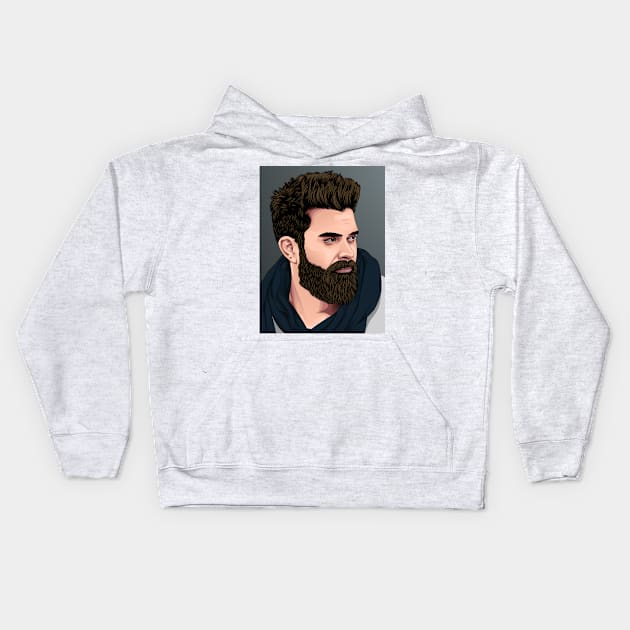 Bearded man Kids Hoodie by DG vectors